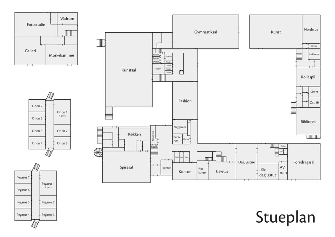 Vrå Højskole - stueplans kort